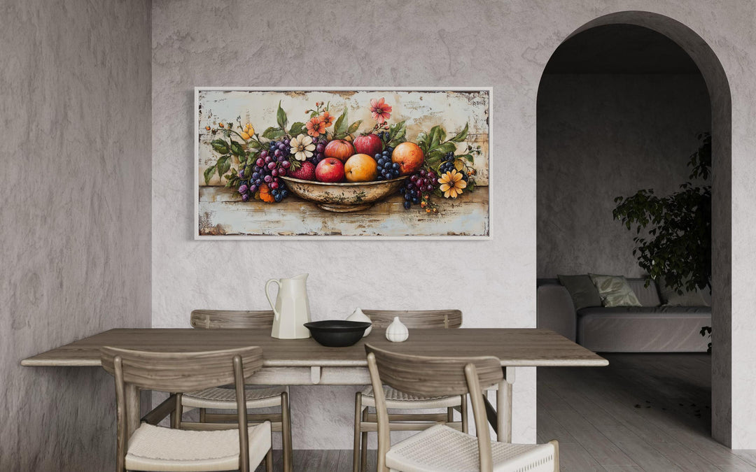 Farmhouse Kitchen Wall Art - Rustic Fruit Bowl Painting On Wood Canvas Print