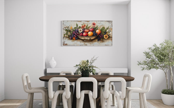 Farmhouse Kitchen Wall Art - Rustic Fruit Bowl Painting On Wood Canvas Print