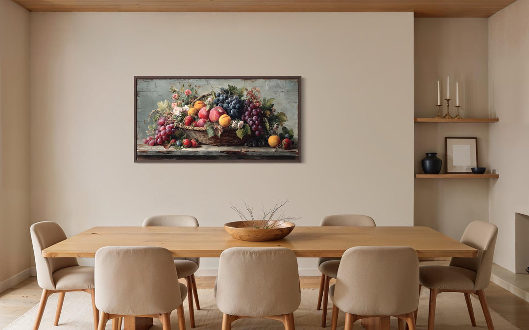 Farmhouse Kitchen Wall Art – Rustic Fruit Still Life Canvas With Grapes, Peaches & Apples Print