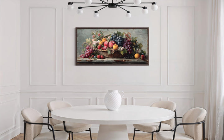 Farmhouse Kitchen Wall Art – Rustic Fruit Still Life Canvas With Grapes, Peaches & Apples Print