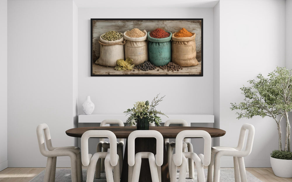Farmhouse Kitchen Wall Art With Rustic Spices In Sacks