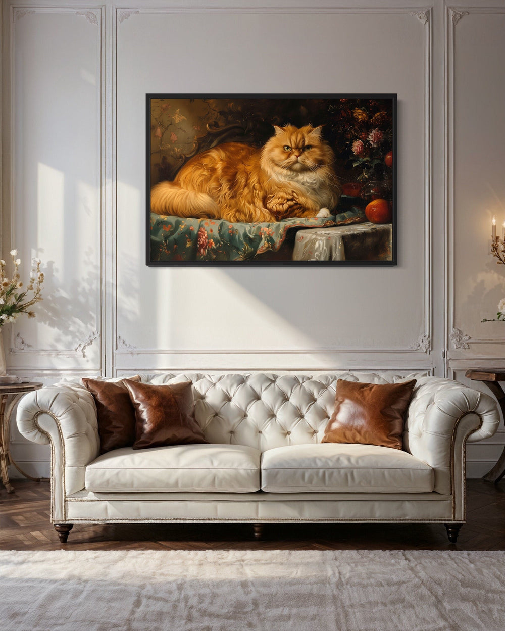 Fat Red Cat Victorian Portrait Framed Canvas Wall Art