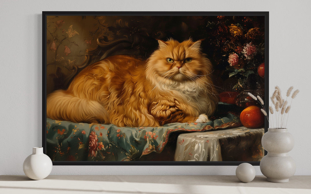 Fat Red Cat Victorian Portrait Framed Canvas Wall Art