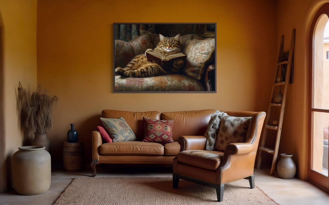 Fat Tabby Cat Reading a Book Wall Art