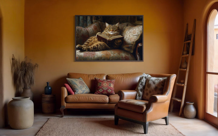 Fat Tabby Cat Reading a Book Wall Art