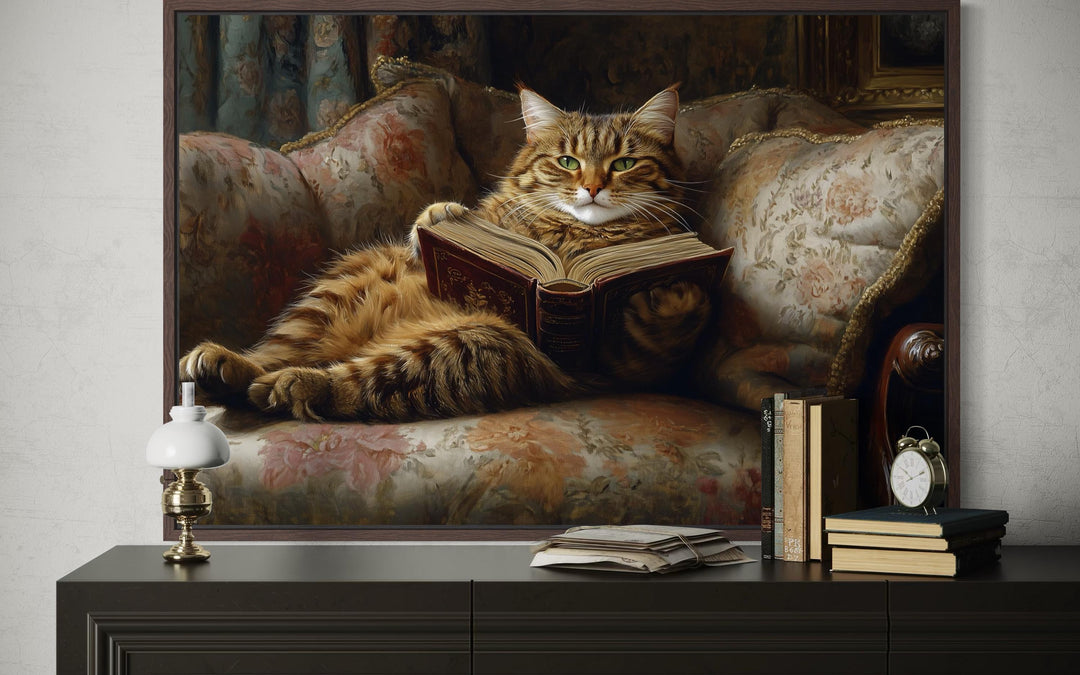 Fat Tabby Cat Reading a Book Wall Art