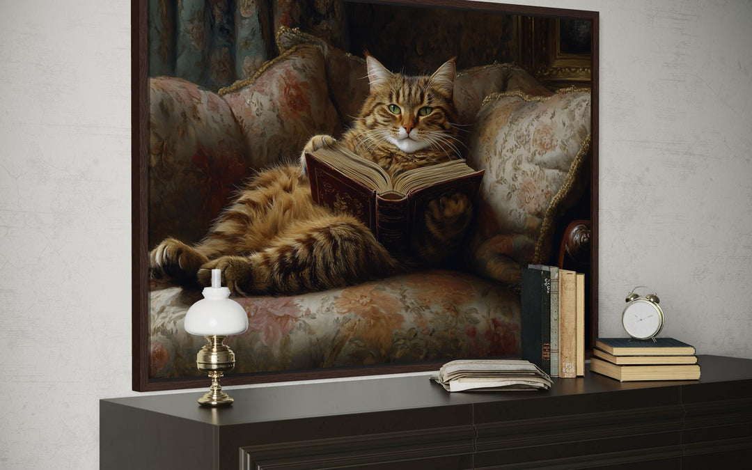 Fat Tabby Cat Reading a Book Wall Art