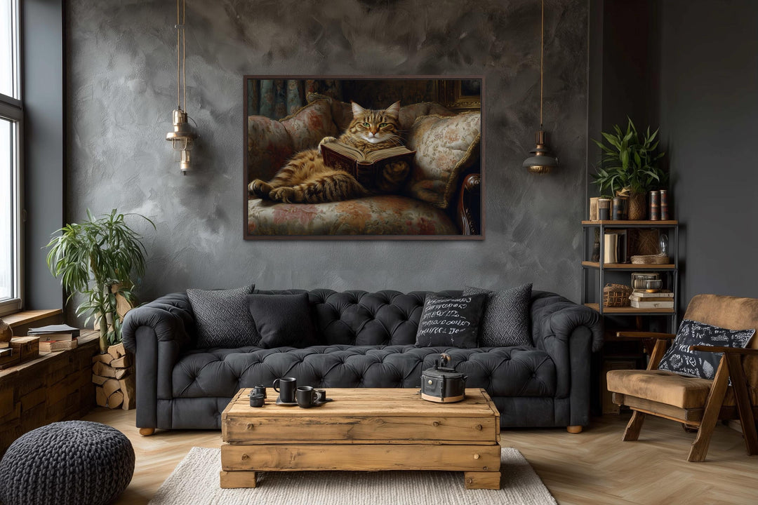 Fat Tabby Cat Reading a Book Wall Art