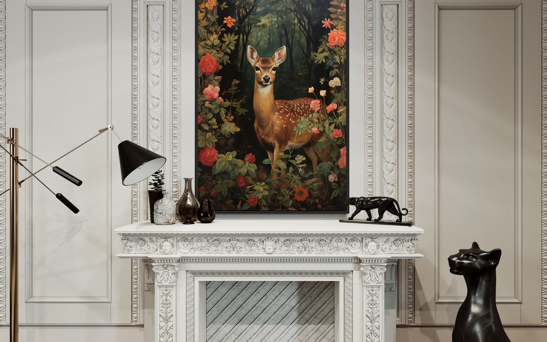 Fawn Baby Deer In The Forest Forestcore Framed Canvas Wall Art