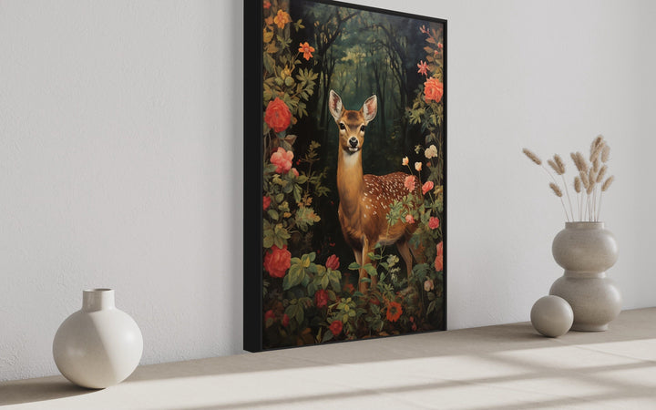 Fawn Baby Deer In The Forest Forestcore Framed Canvas Wall Art