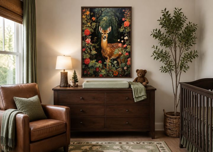 Rehkitz Baby Reh im Wald Forestcore Gerahmte Leinwand Wandkunst