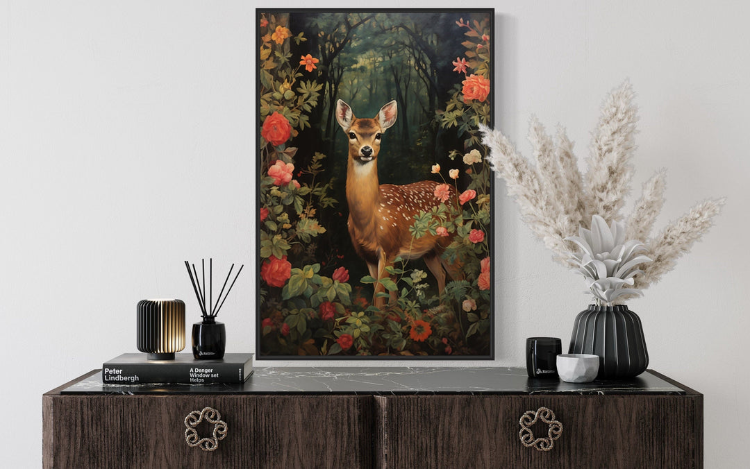 Fawn Baby Deer In The Forest Forestcore Framed Canvas Wall Art