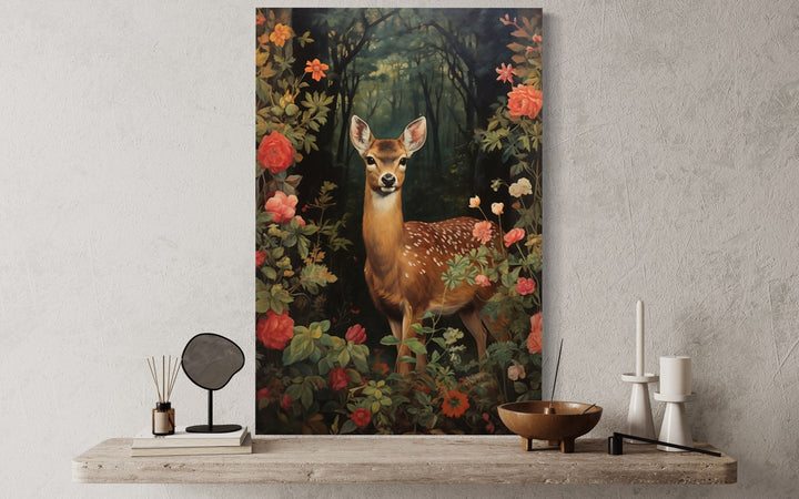 Fawn Baby Deer In The Forest Forestcore Framed Canvas Wall Art