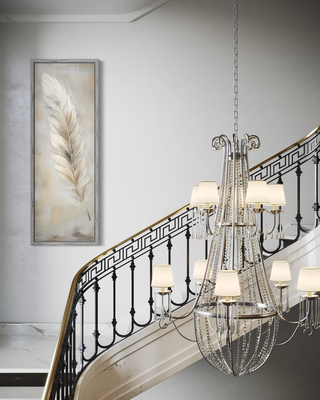 Feather Stained on Rustic Wood Farmhouse Tall Vertical Framed Canvas Wall Art