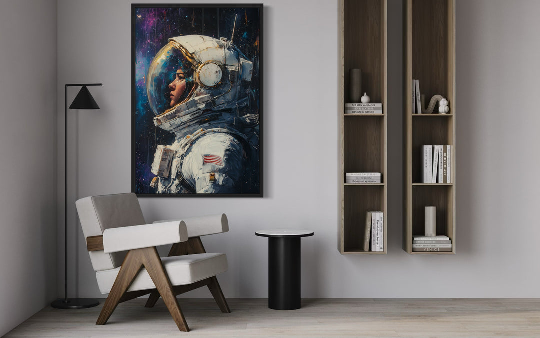 Female Astronaut Graffiti Framed Canvas Wall Art