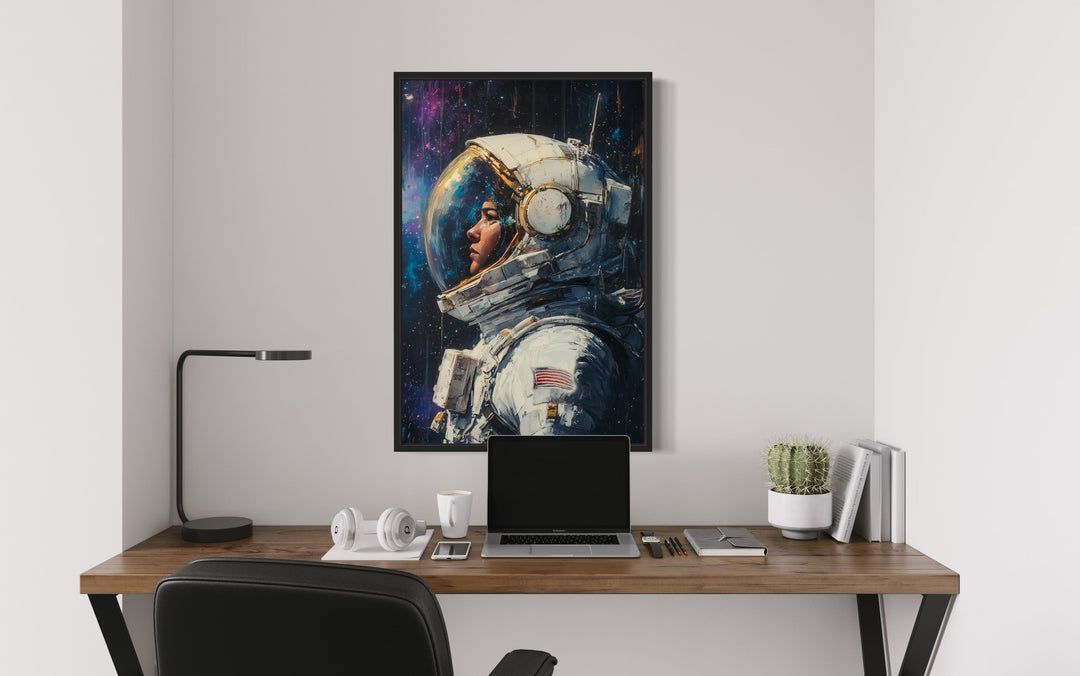 Female Astronaut Graffiti Framed Canvas Wall Art