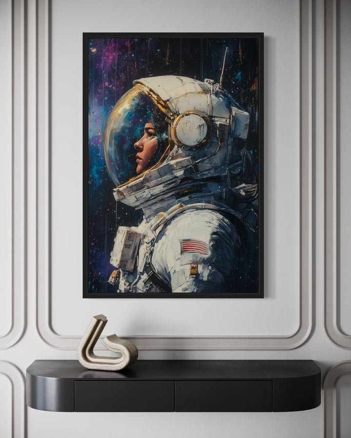 Female Astronaut Graffiti Framed Canvas Wall Art