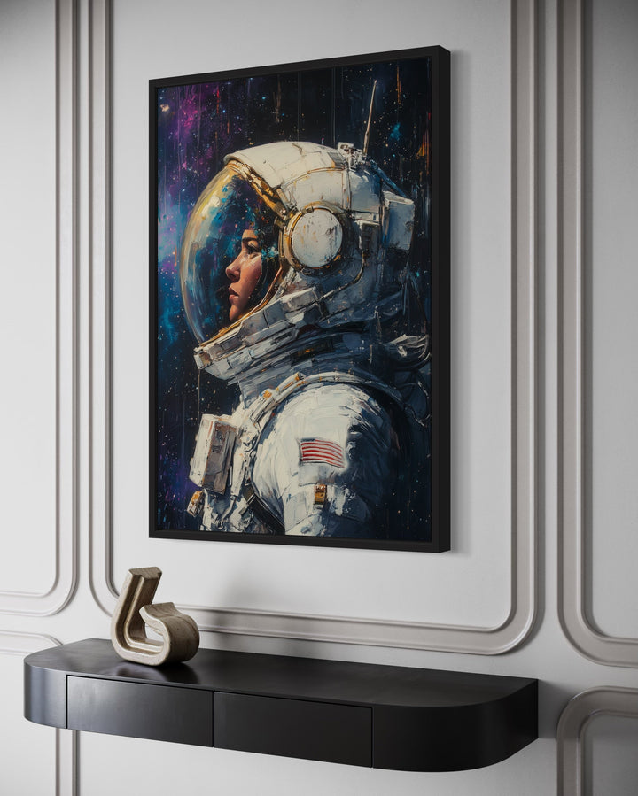 Female Astronaut Graffiti Framed Canvas Wall Art