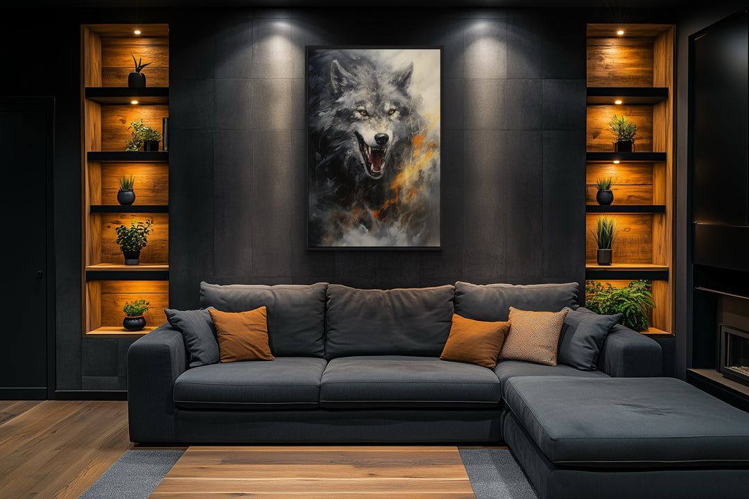 Fenrir Wolf Norse Mythology Framed Canvas Wall Art