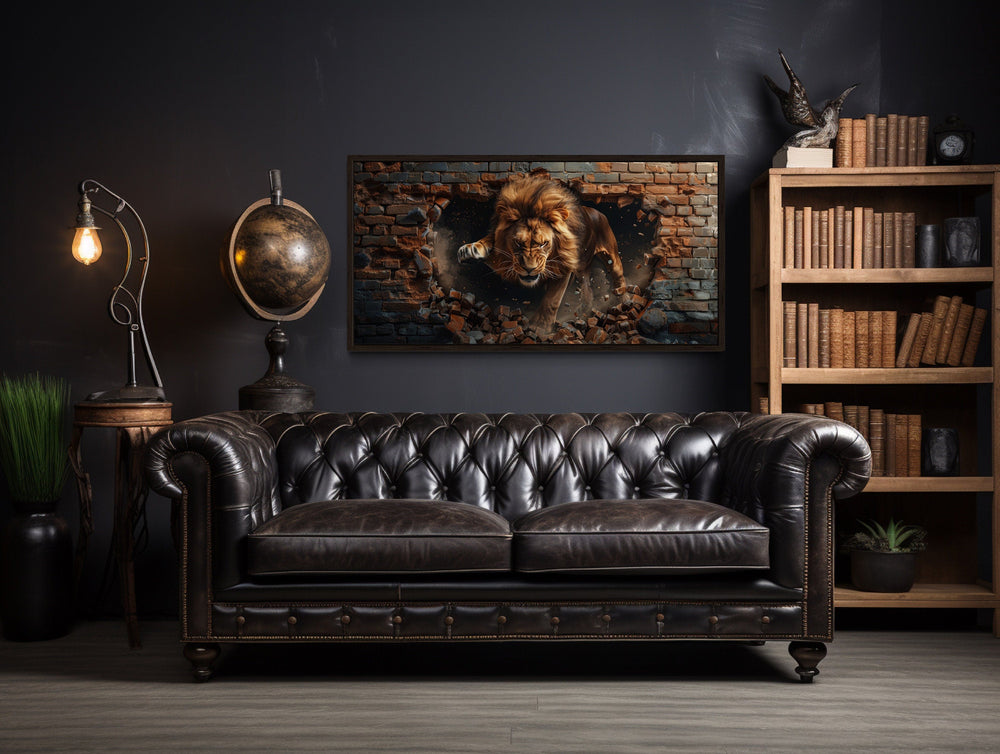 Fierce Lion Breaking Brick Wall Wall Decor in man cave