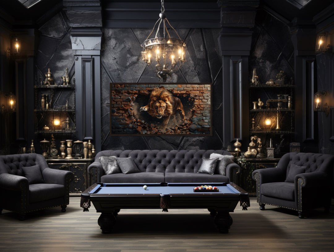 Fierce Lion Breaking Brick Wall Man Cave Wall Decor