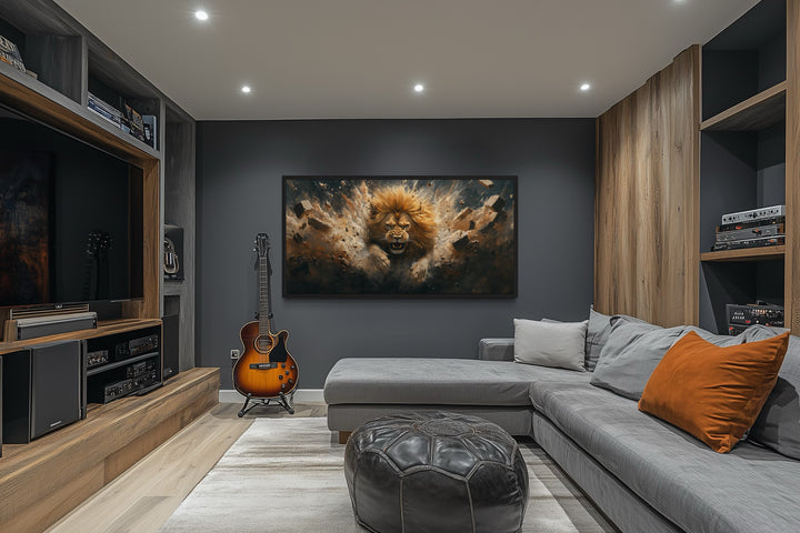 Fierce Lion Breaking Brick Wall Man Cave Wall Decor