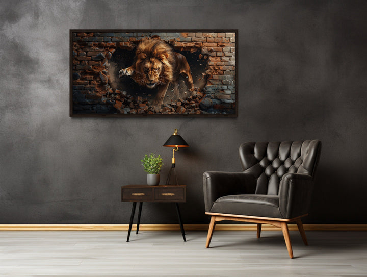 Fierce Lion Breaking Brick Wall Man Cave Wall Decor