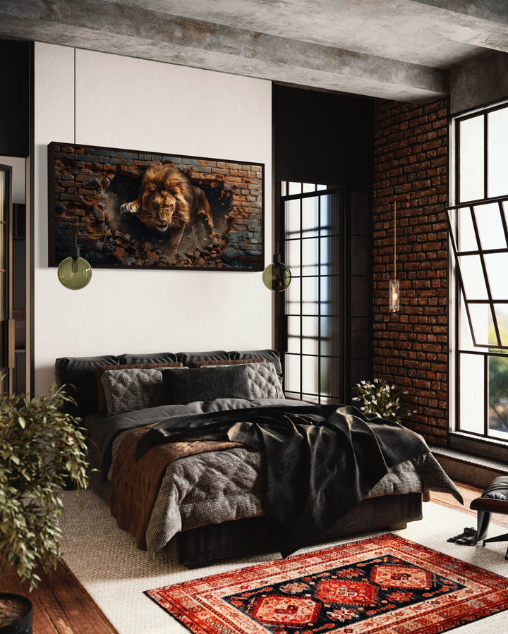 Fierce Lion Breaking Brick Wall Man Cave Wall Decor