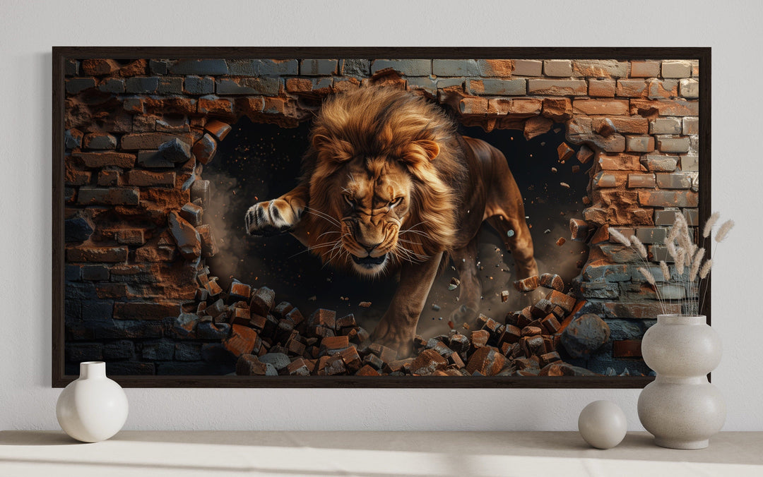 Fierce Lion Breaking Brick Wall Man Cave Wall Decor