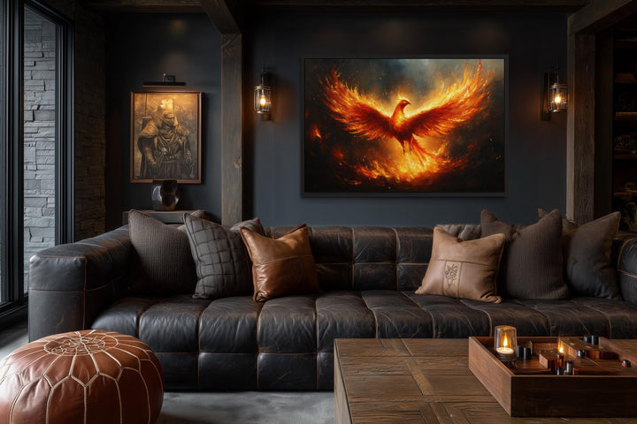 Fiery Phoenix Rising Painting Canvas Wall Art