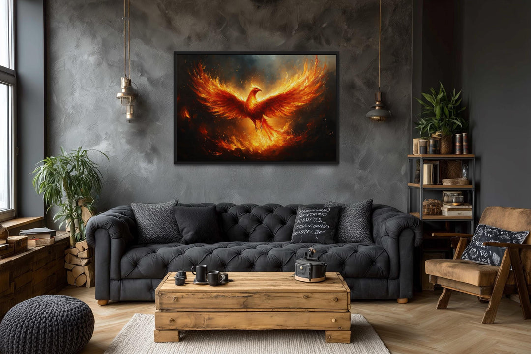 Fiery Phoenix Rising Painting Canvas Wall Art