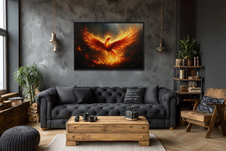 Fiery Phoenix Rising Painting Canvas Wall Art