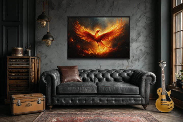 Fiery Phoenix Rising Painting Canvas Wall Art