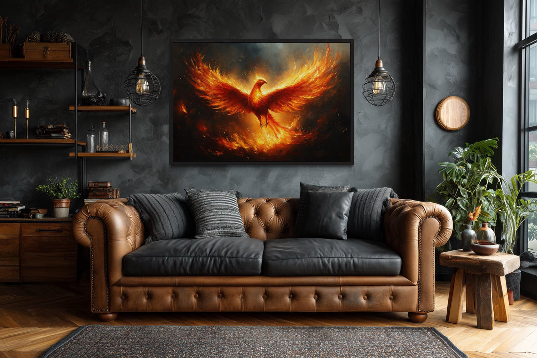 Fiery Phoenix Rising Painting Canvas Wall Art