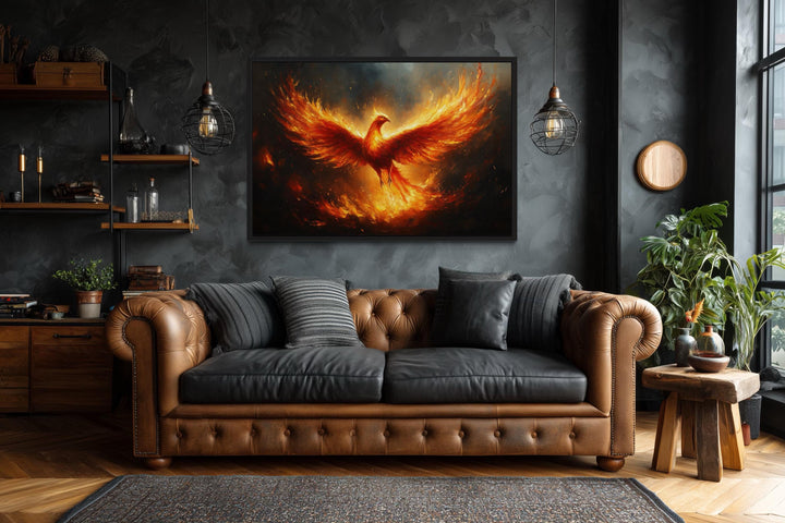Fiery Phoenix Rising Painting Canvas Wall Art