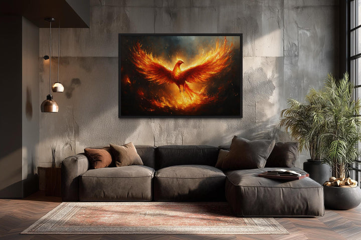 Fiery Phoenix Rising Painting Canvas Wall Art