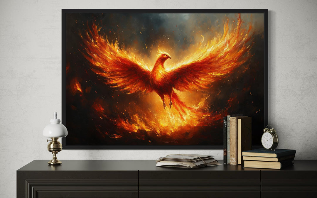 Fiery Phoenix Rising Painting Canvas Wall Art