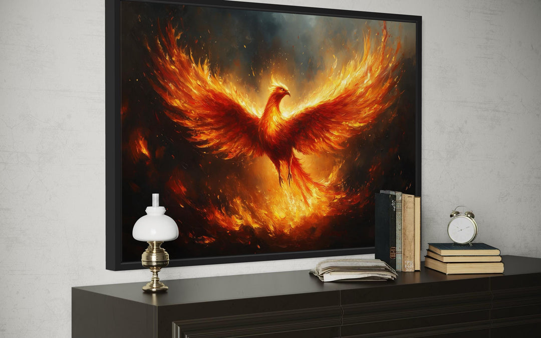 Fiery Phoenix Rising Painting Canvas Wall Art