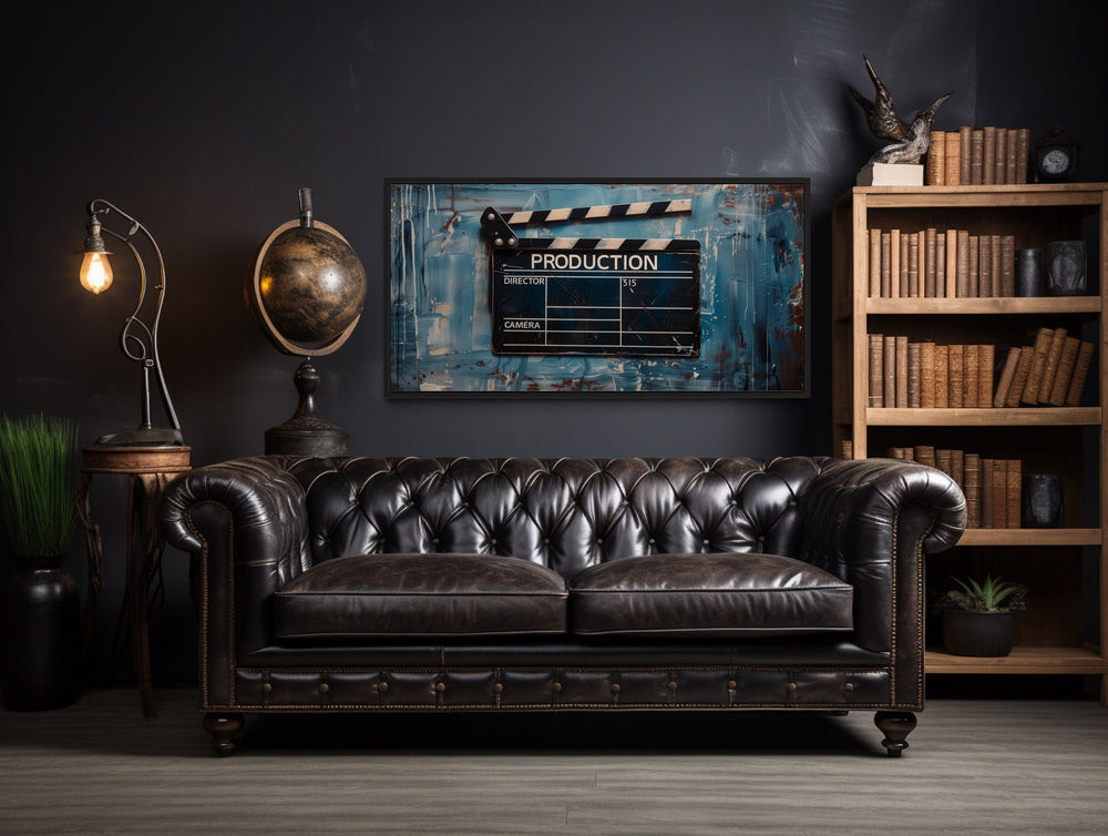 Film Clapper Wall Art – Framed Canvas Print | Vintage Hollywood Home Theater Decor