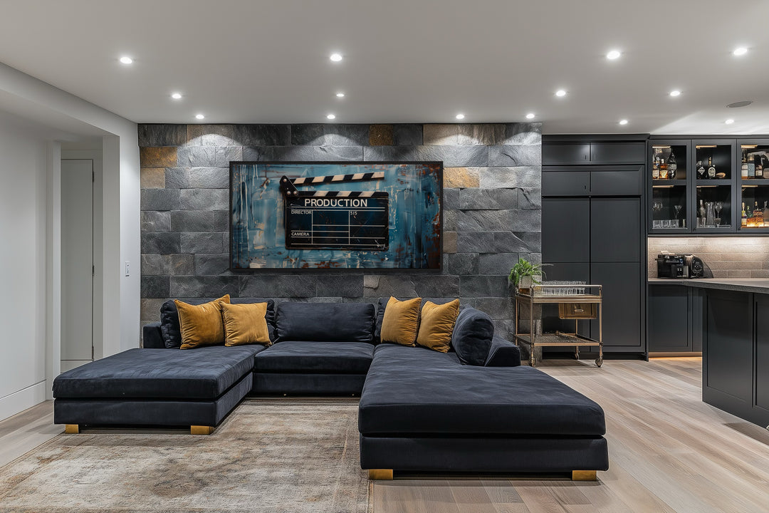 Film Clapper Wall Art – Framed Canvas Print | Vintage Hollywood Home Theater Decor