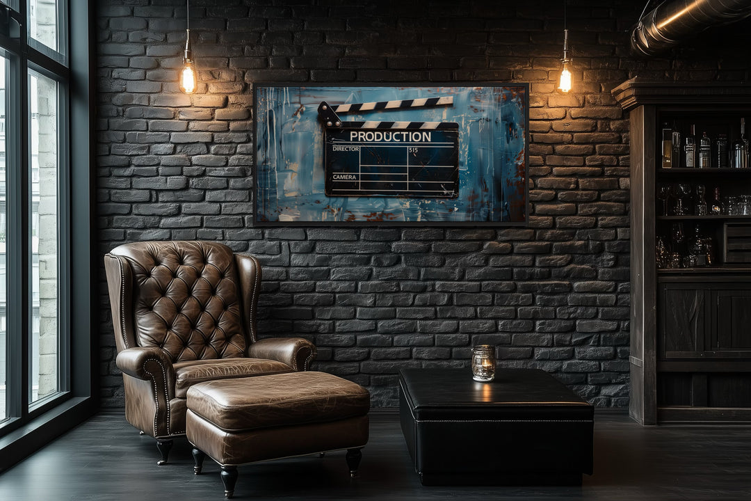 Film Clapper Wall Art – Framed Canvas Print | Vintage Hollywood Home Theater Decor