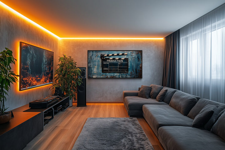 Film Clapper Wall Art – Framed Canvas Print | Vintage Hollywood Home Theater Decor