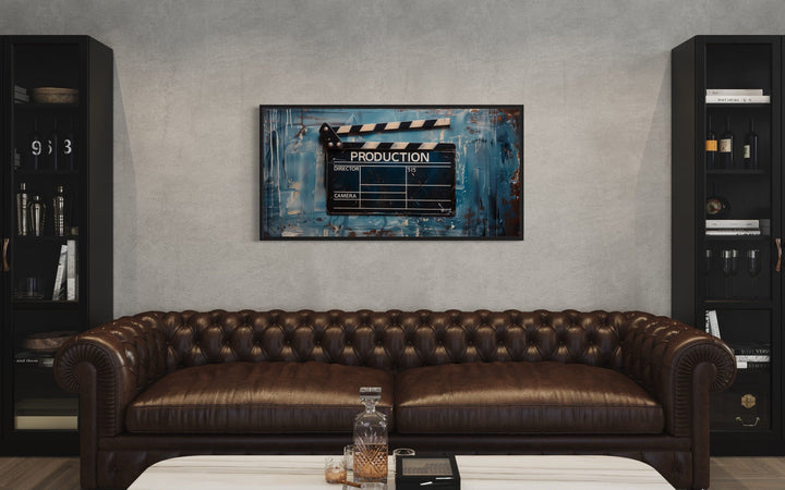 Film Clapper Wall Art – Framed Canvas Print | Vintage Hollywood Home Theater Decor