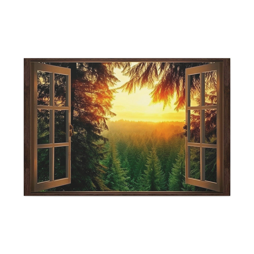 Fir Forest Sunrise Fake Window View Wall Art close up