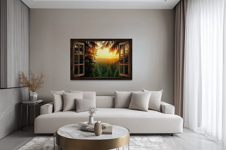 Fir Forest Sunrise Fake Window View Wall Art