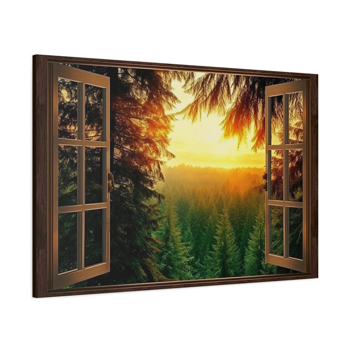 Fir Forest Sunrise Fake Window View Wall Art