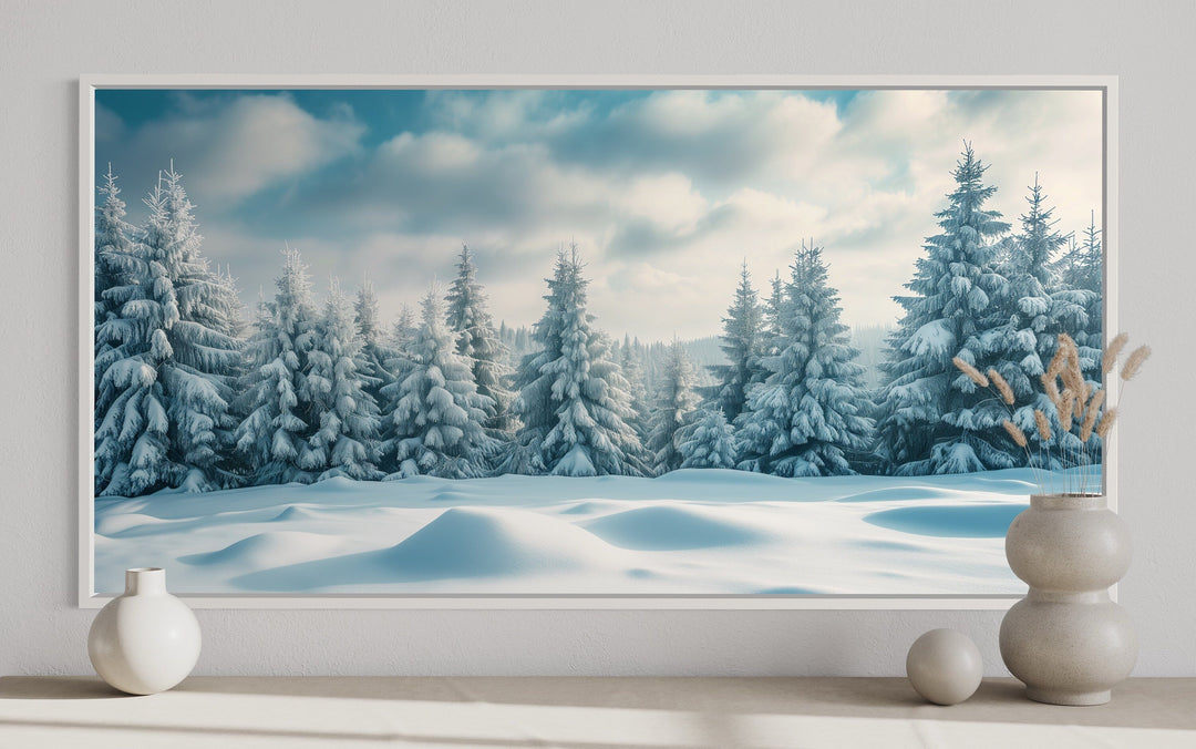 Fir Tree Forest Covered In Snow Winter Landscape Wall Art