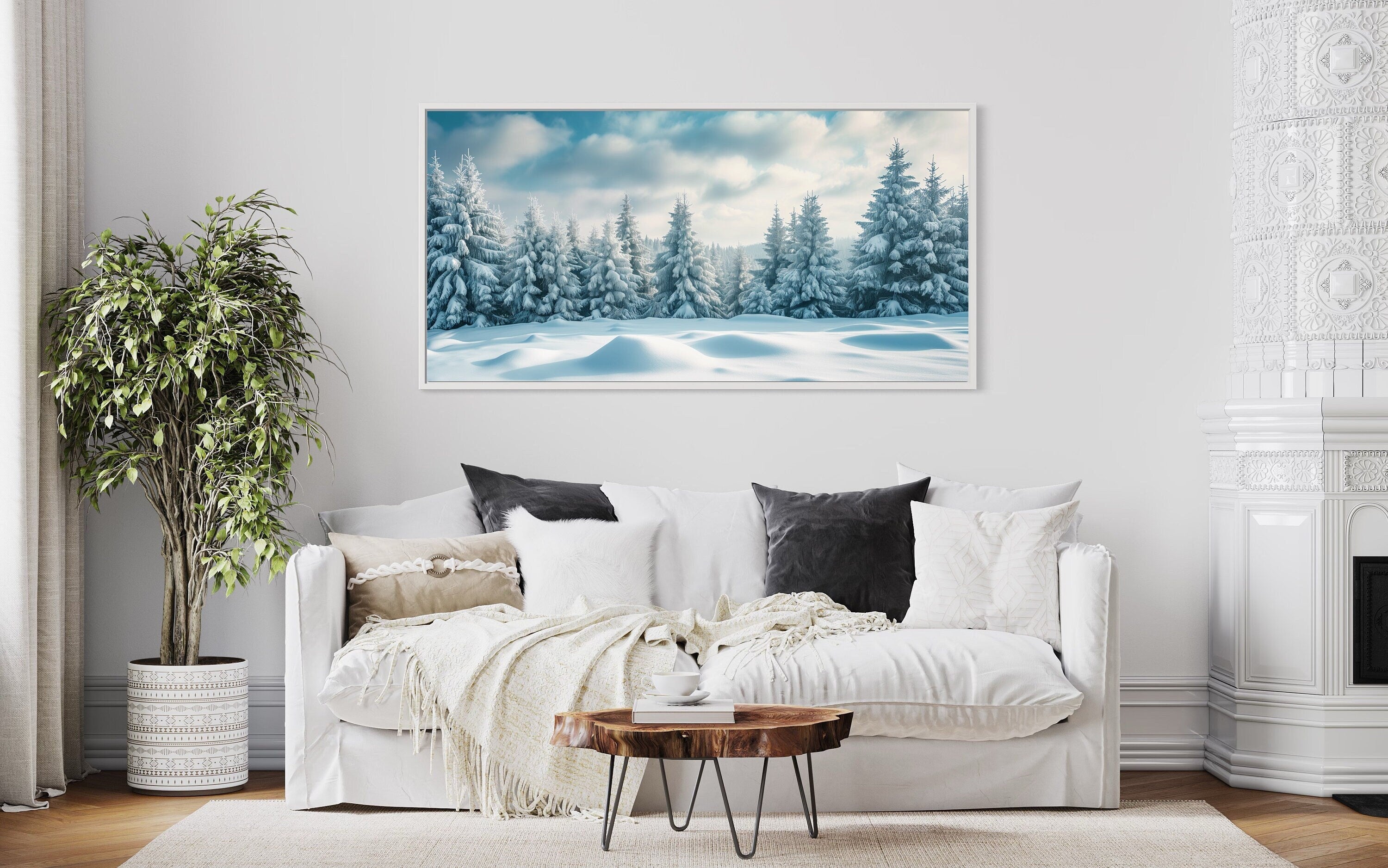 Abstract art landscape trees snow winter seasons stream canvas signed home living wall decor small artwork oil painting on canvas nature popular USA