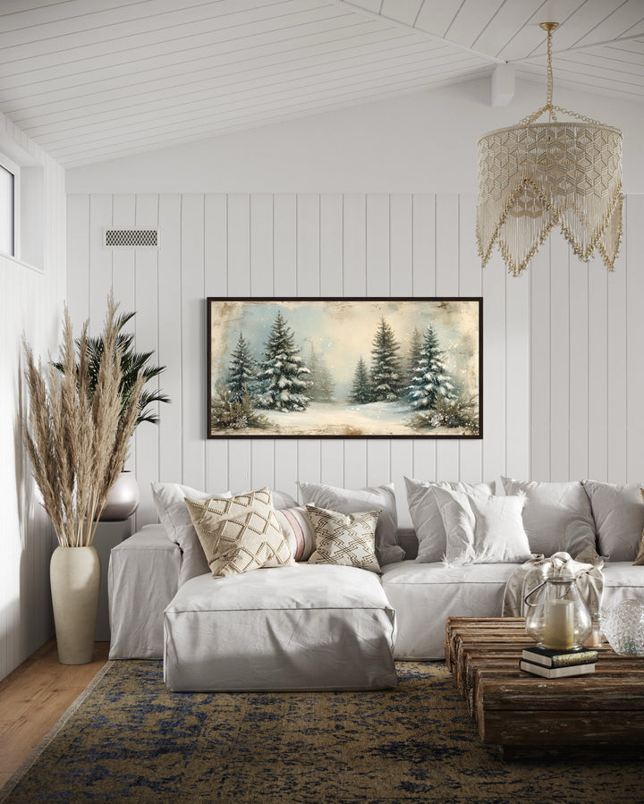 Fir Tree Forest In Winter Framed Canvas Wall Art