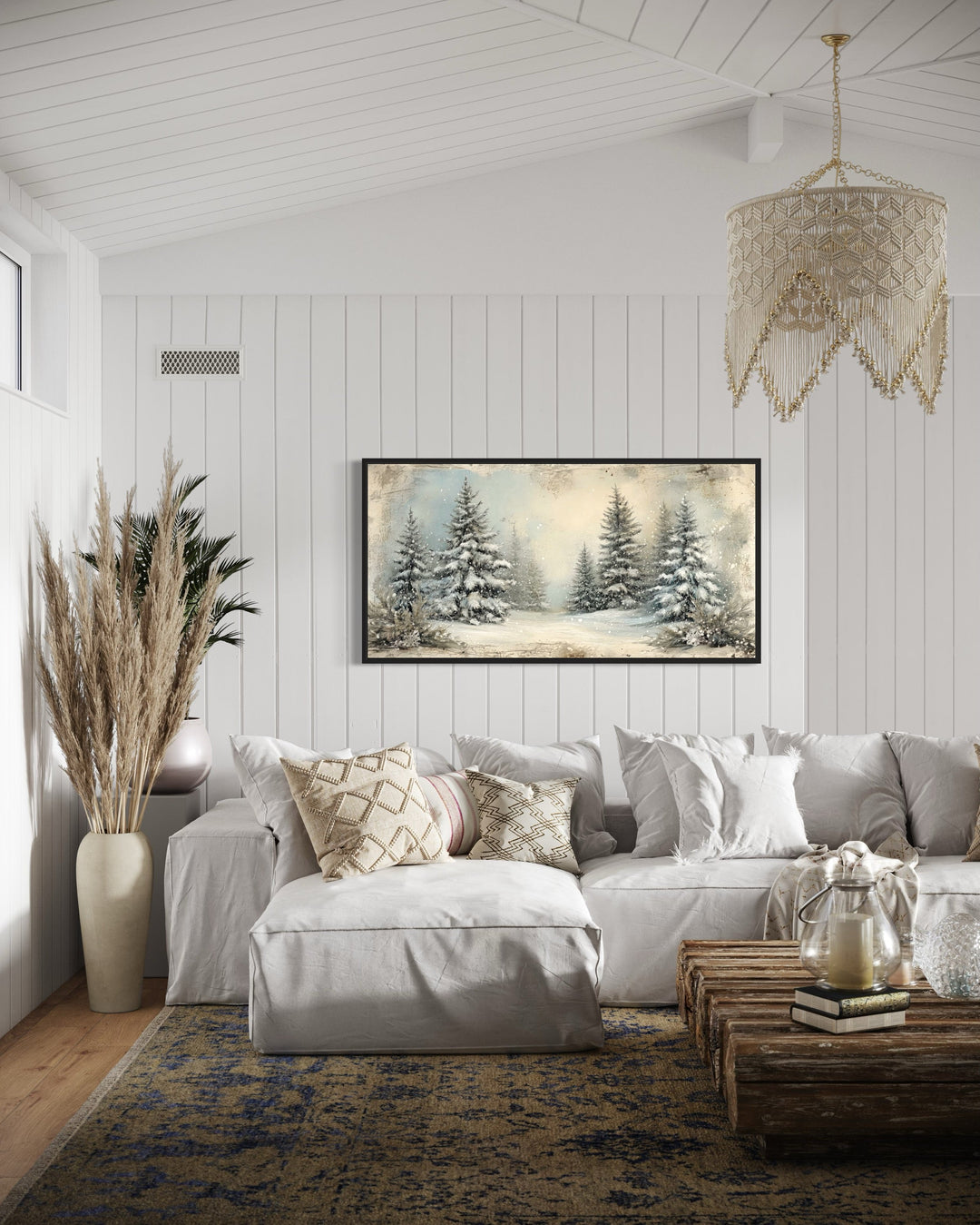 Fir Tree Forest In Winter Framed Canvas Wall Art